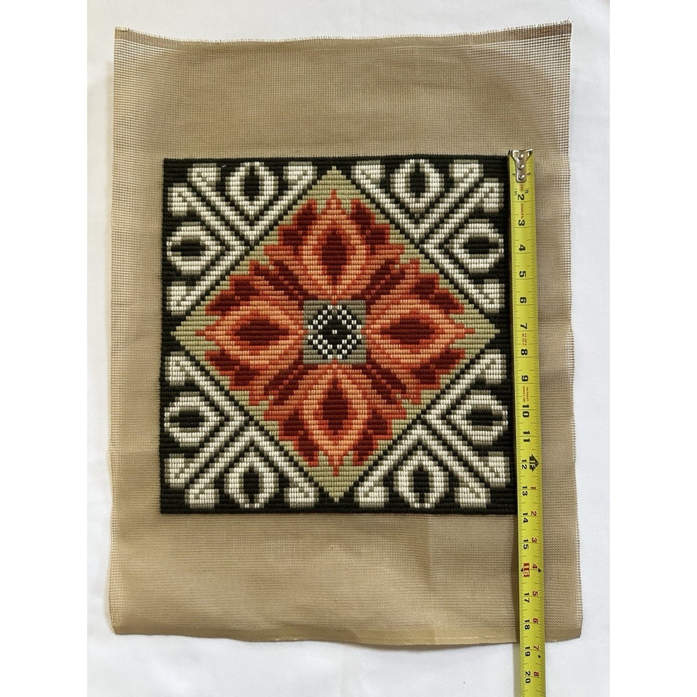 Vtg Norwegian Akle Needlepoint Panel Scandinavian Folk Art Floral Orange (E) - Picture 3 of 7